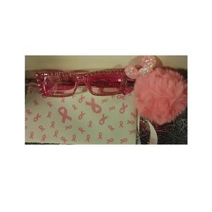 Pink sunglasses, keychain & small pouch.